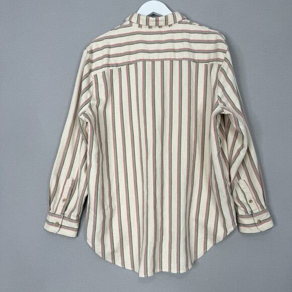 Madewell Womens Top Large Cream Flannel Sunday Shirt in Claxton Stripe Preppy - Picture 11 of 16